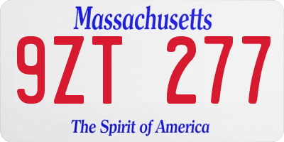 MA license plate 9ZT277