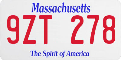 MA license plate 9ZT278