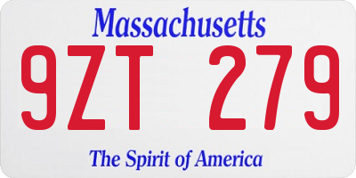 MA license plate 9ZT279