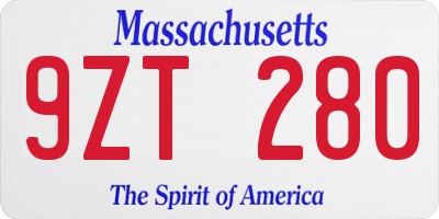 MA license plate 9ZT280