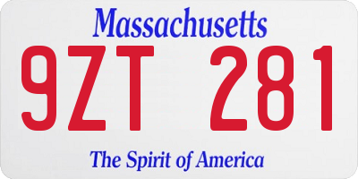MA license plate 9ZT281