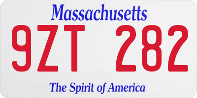 MA license plate 9ZT282