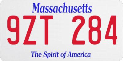 MA license plate 9ZT284