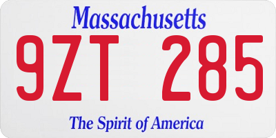 MA license plate 9ZT285