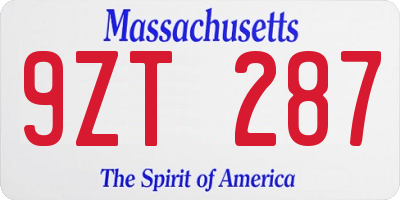 MA license plate 9ZT287