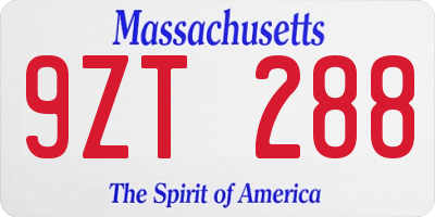 MA license plate 9ZT288