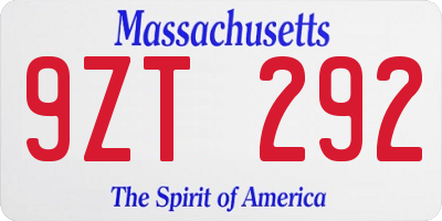 MA license plate 9ZT292