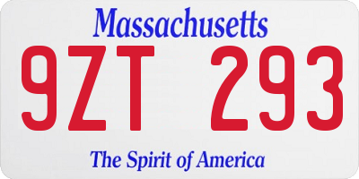 MA license plate 9ZT293