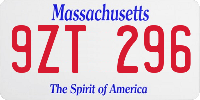 MA license plate 9ZT296
