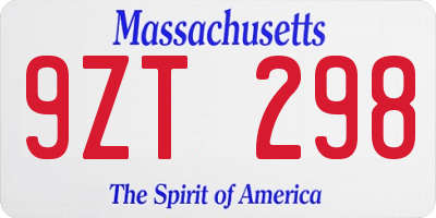 MA license plate 9ZT298