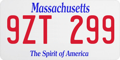 MA license plate 9ZT299