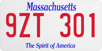 MA license plate 9ZT301