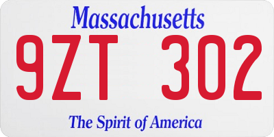 MA license plate 9ZT302
