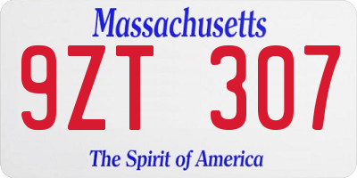 MA license plate 9ZT307