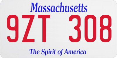 MA license plate 9ZT308