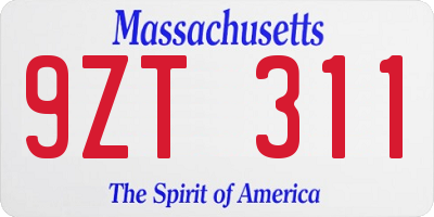 MA license plate 9ZT311