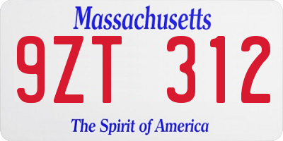 MA license plate 9ZT312