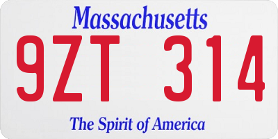 MA license plate 9ZT314