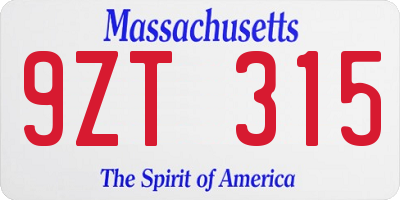 MA license plate 9ZT315
