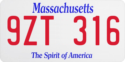 MA license plate 9ZT316