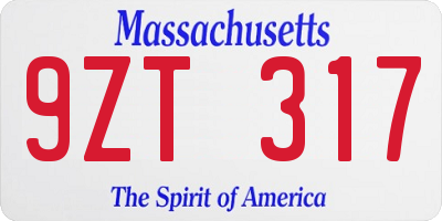 MA license plate 9ZT317