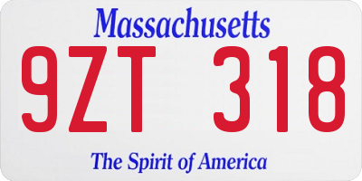 MA license plate 9ZT318