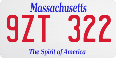 MA license plate 9ZT322