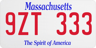 MA license plate 9ZT333
