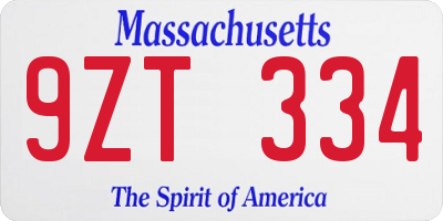MA license plate 9ZT334
