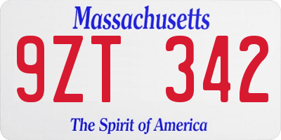 MA license plate 9ZT342