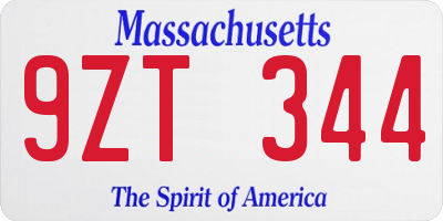 MA license plate 9ZT344