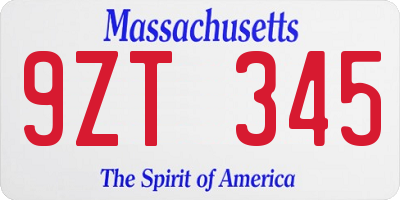 MA license plate 9ZT345