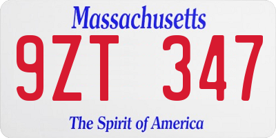 MA license plate 9ZT347
