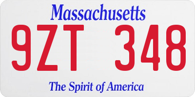 MA license plate 9ZT348