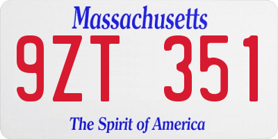 MA license plate 9ZT351