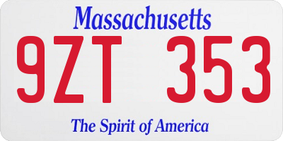 MA license plate 9ZT353
