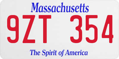MA license plate 9ZT354