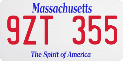 MA license plate 9ZT355