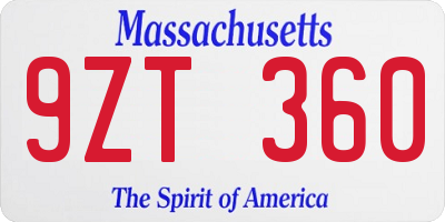 MA license plate 9ZT360