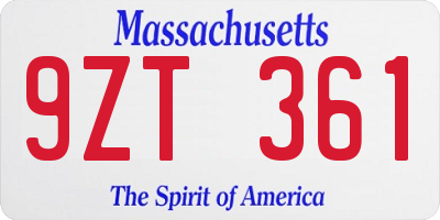 MA license plate 9ZT361