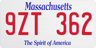 MA license plate 9ZT362