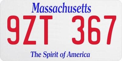 MA license plate 9ZT367
