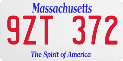 MA license plate 9ZT372
