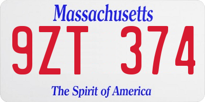 MA license plate 9ZT374