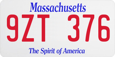 MA license plate 9ZT376