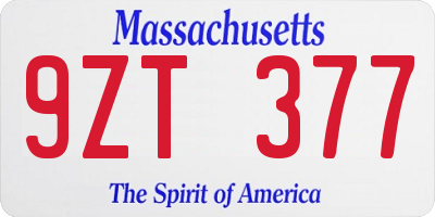 MA license plate 9ZT377