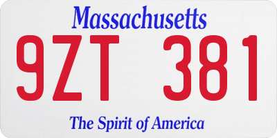MA license plate 9ZT381