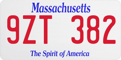 MA license plate 9ZT382