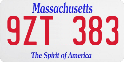 MA license plate 9ZT383