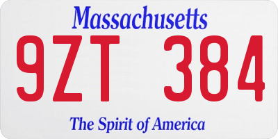 MA license plate 9ZT384
